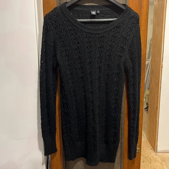 Women’s Black Open Worked Knit Crochet Style Cable sweater Size S - Picture 2 of 5